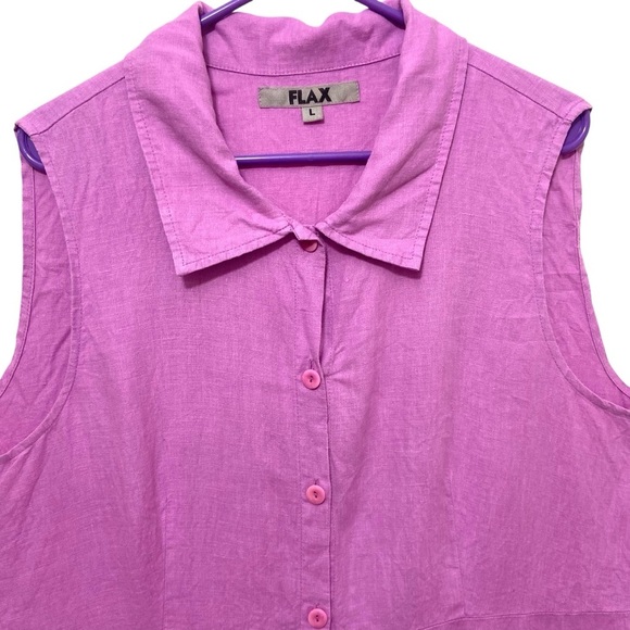 FLAX 100% Linen Raspberry Button Front Shirt Dress w Collar Flowy Relaxed Fit - Picture 4 of 11